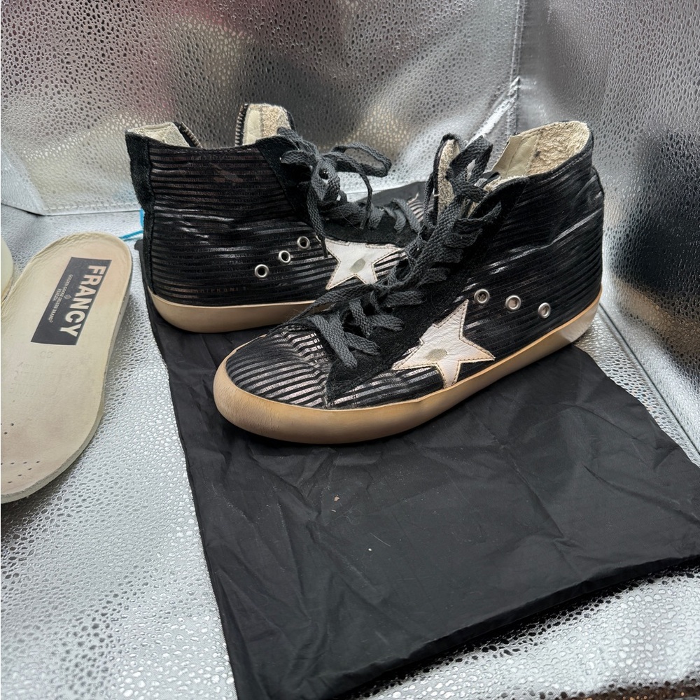 Golden goose francy black, silver strips high tops